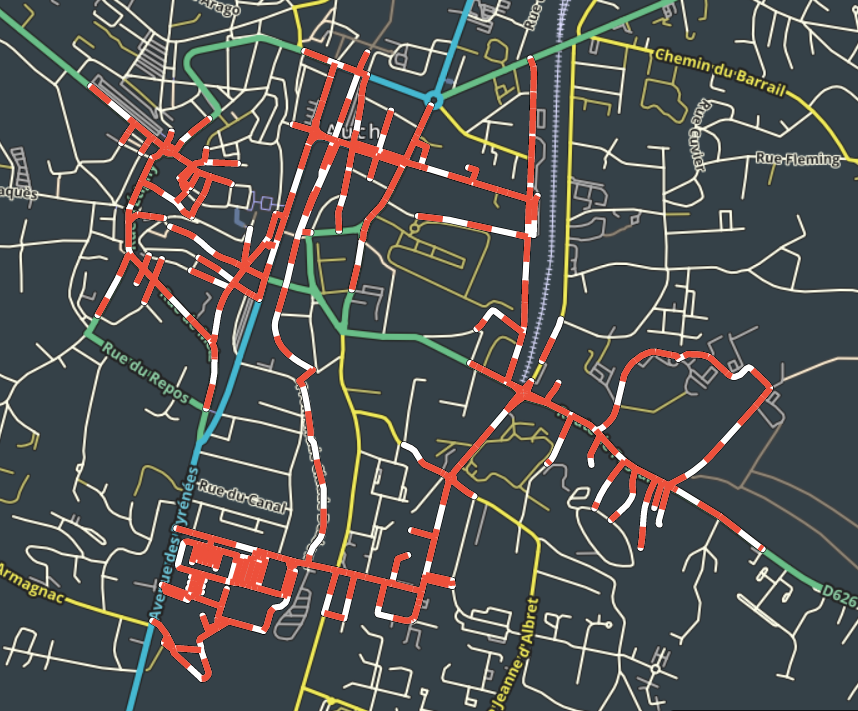 Plan de Circulation à Auch : fermeture des routes (en rouge) de 16h à 18h45 - Enlarge picture (modal window)