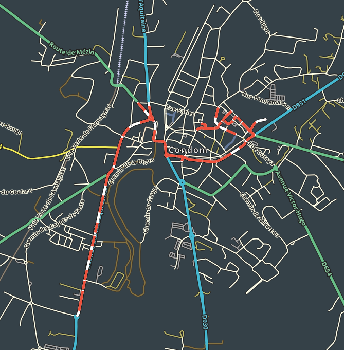 Plan de Circulation à Condom : fermeture des routes (en rouge) - Enlarge picture (modal window)