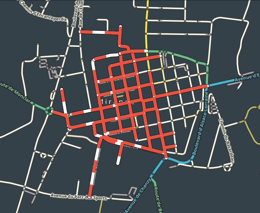Plan de Circulation à Mirande : fermeture des routes (en rouge) de 10h10 à 12h30 - Enlarge picture (modal window)