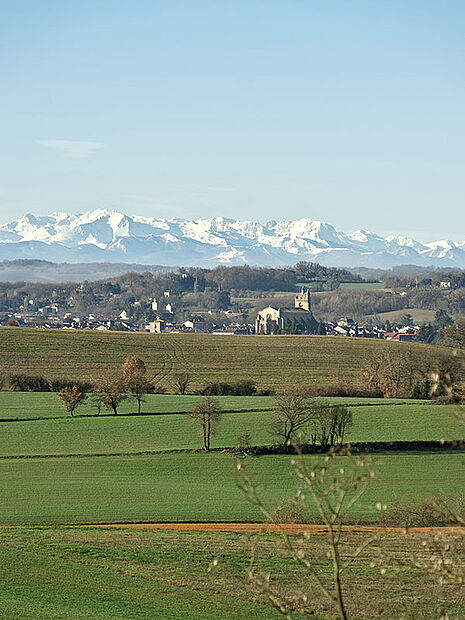 Ville de Mirande avec les Pyrénées / Crédit photo : Office de Tourisme Intercommunal Mirande Astarac - Enlarge picture (modal window)
